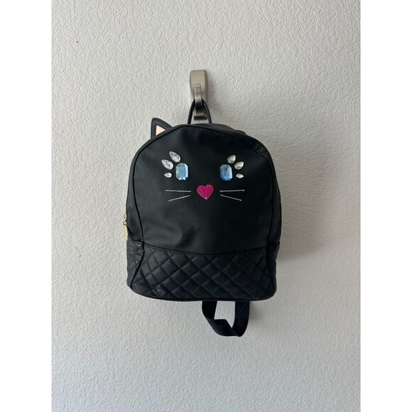 Betsey Johnson Black Cat Face Quilted Backpack NWT